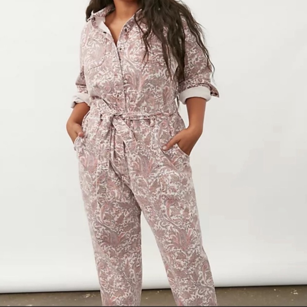 Anthropologie paisley denim jumpsuit Sz L